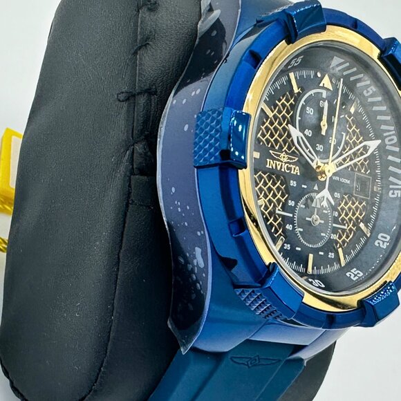 BRAND NEW Invicta Mens Watch Caged Dial Blue Case/Blue Strap Gold Tone Dial - Picture 5 of 10